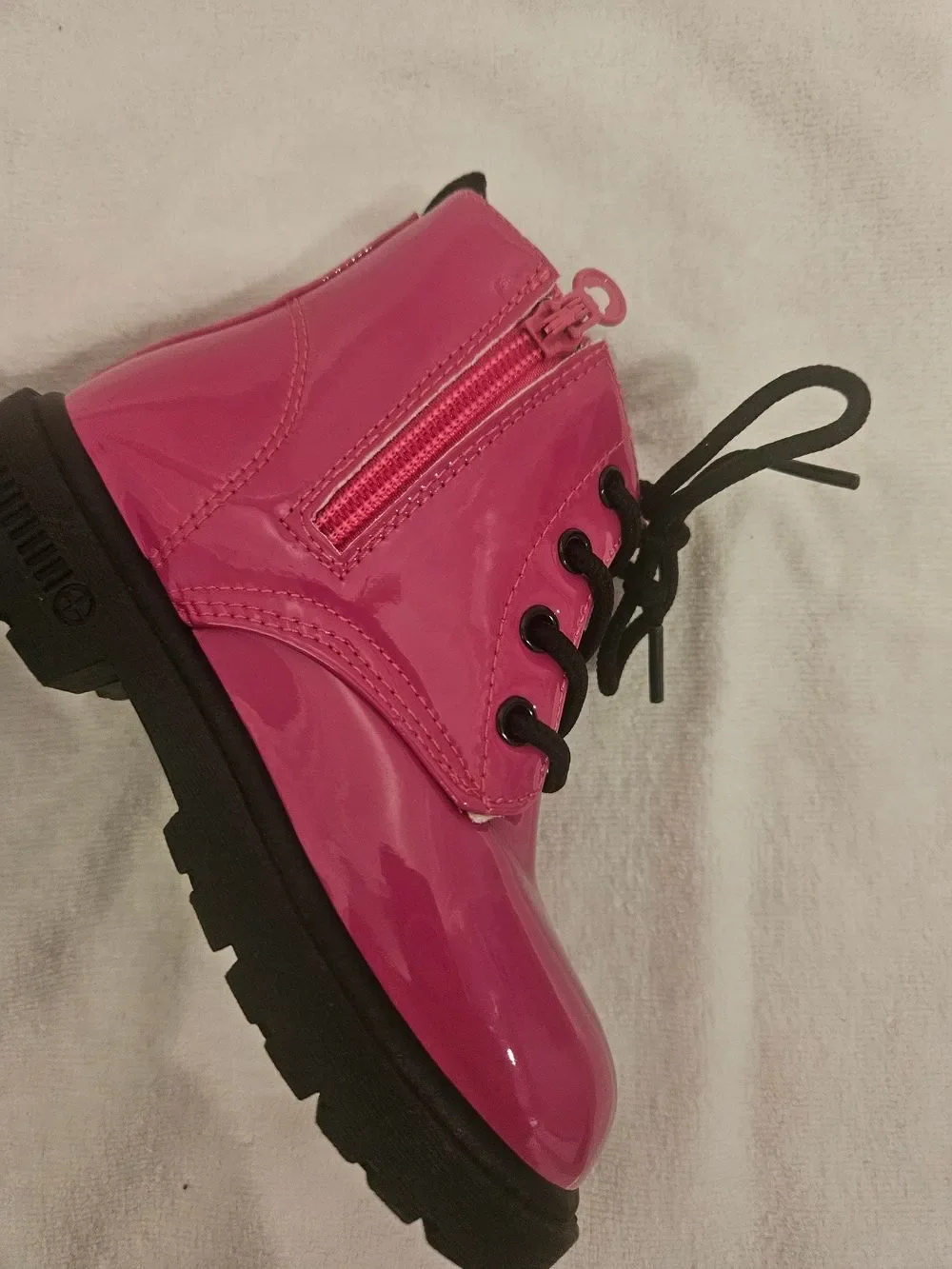 Girls' Shiny Hot Pink Lace-Up Ankle Boots with Cozy Lining